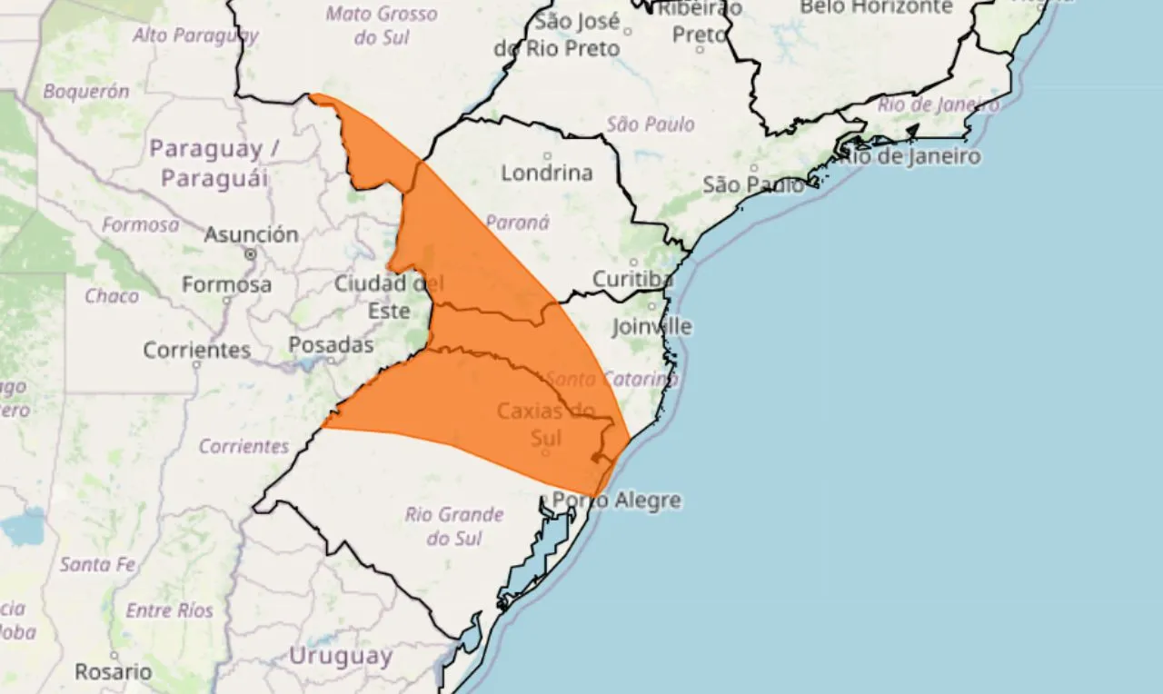 o mapa mostra as áreas em alerta para tempestade